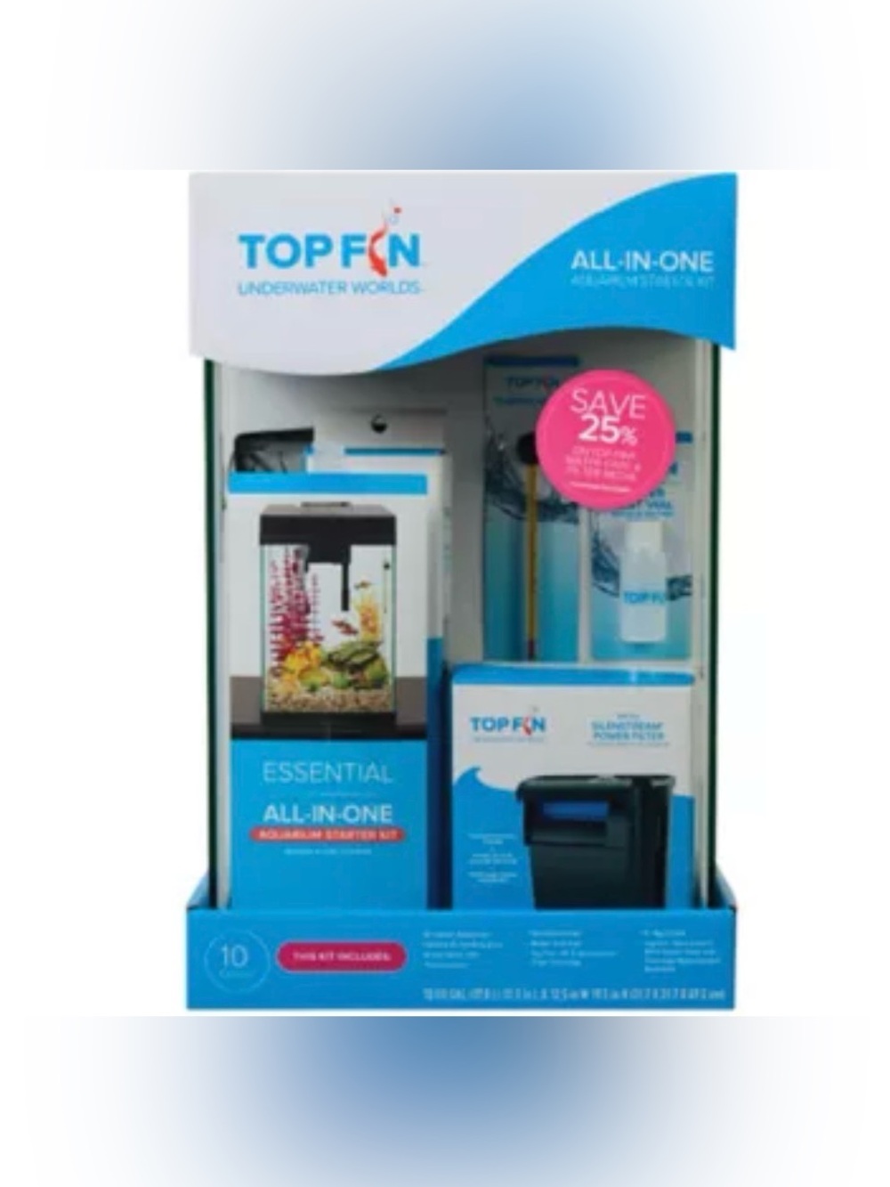 TOPFIN Essential All-In-One Aquarium Starter Kit - Blue & White